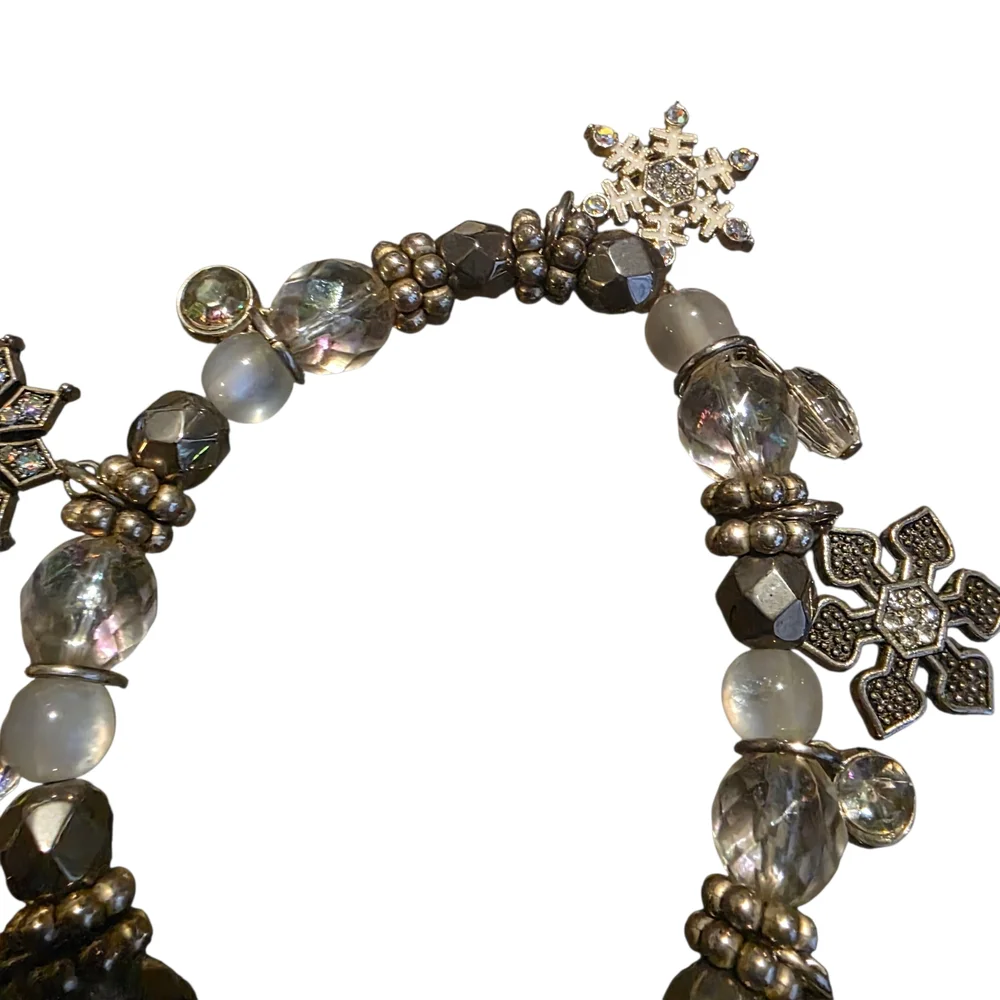 Silver Snowflake Charm Beaded Bracelet